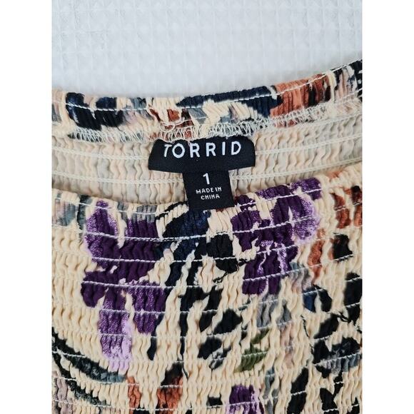 Torrid ~Woman Size 1(1x)~ Multicolor Off-Shoulder Long Sleeve Shirt Top Colorful - Picture 4 of 14